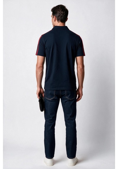 Giant Erkek Polo Yaka Pamuklu Kısa Kollu Logolu T-shirt Lacivert