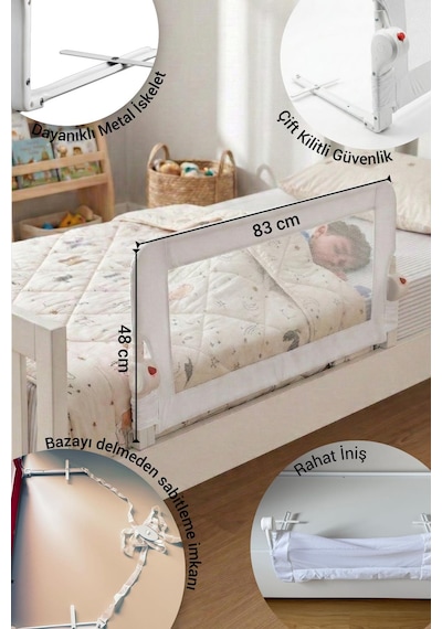 Wellgro Littles 83 48 CM Yatak Bariyeri, Çocuk Yatak Korkuluğu Beyaz