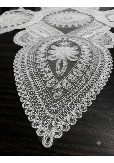 3 Lü Set Gümüş Renkli Dantel Detaylı Runner