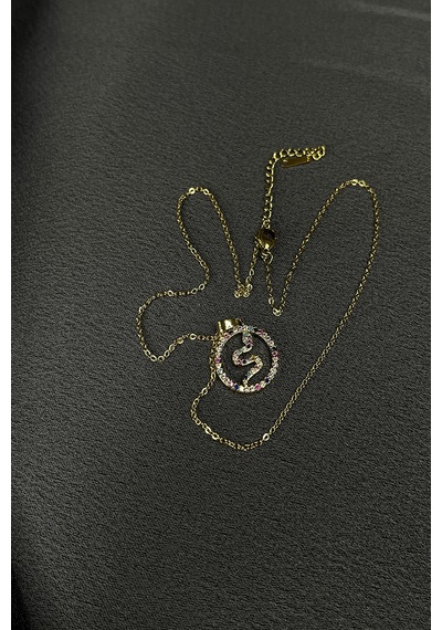 Mooni Accessories Yılan Model Renkli Zirkon Taş İşlemeli Gold Altın Renk 316L Kolye Altın