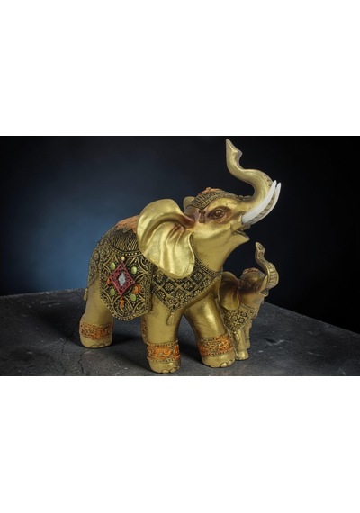 Lüks Nakış İşlemeli Anne Ve Yavru Fil Heykeli Feng Shui Şans Getiren Dekoratif Masaüstü Biblo 17 Cm. 08787364