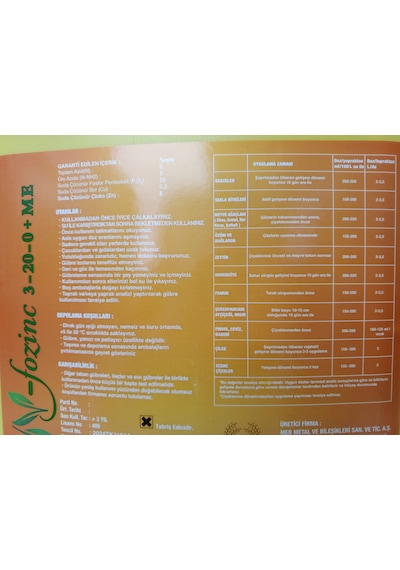Mebor N-fozinc 20 Litre - 3-20-0+me Fosfor Gübresi 20 L