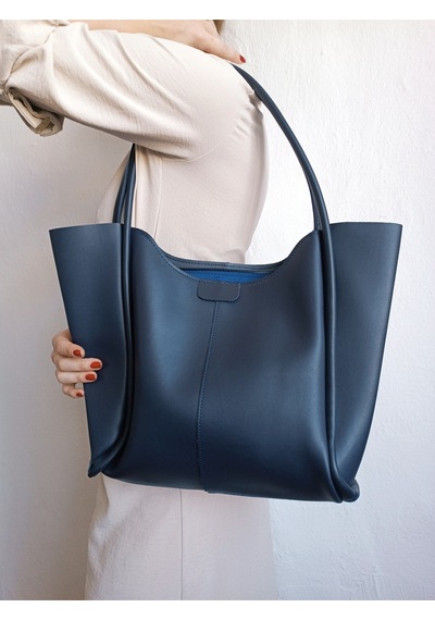 Glemix Clementine Lacivert Tote Kadın Fermuarlı Omuz Çantası Lacivert
