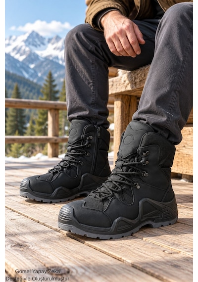 Muggo Everest Erkek Tactical Askeri Fermuarlı Ve Bağcıklı Postal Çöl Botu Siyah