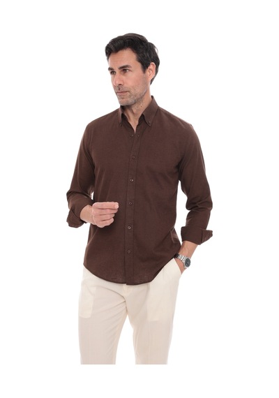 Slim Fit Uzun Kol Yaka Düğmeli Nefes Alan Keten Hediye Kutulu Erkek Gömlek Fs-004548 - Koyu Kahve-3239 Slim Fit Uzun Kol Yaka Düğmeli Nefes Alan Keten Hediye Kutulu Erkek Gömlek Fs-004548 - Koyu Kahve-3239