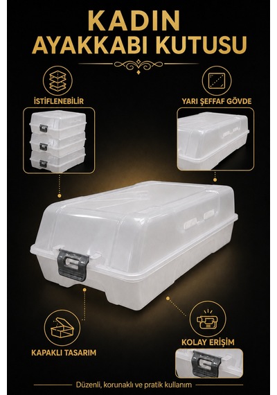 Kadın Ayakkabı Kutusu Kapaklı Ve İstiflenebilir Organizer 10 Adet Şeffaf