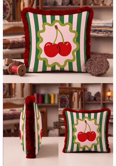 Retro Çizgili Kiraz Motifli Saçaklı Yastık Kılıfı - Bohem Pembe Yeşil Bordo Püsküllü Kırlent Kılıfı Derin Düş Nektar Retro Çizgili Kiraz Motifli Saçaklı Yastık Kılıfı - Bohem Pembe Yeşil Bordo Püsküllü Kırlent Kılıfı Derin Düş Nektar