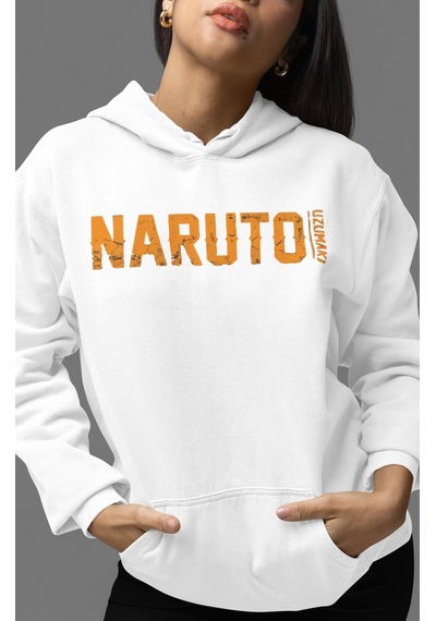 Sevbano Tasarım Naruto Uzumaki Anime Sırt Baskılı Unisex Oversize Penye H beyaz