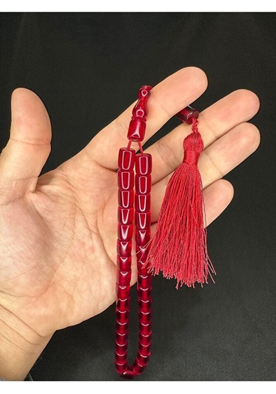 Sıkma Kehribar Tesbih Kırmızı Renkli Kapsül Kesim 10,5mmx9mm