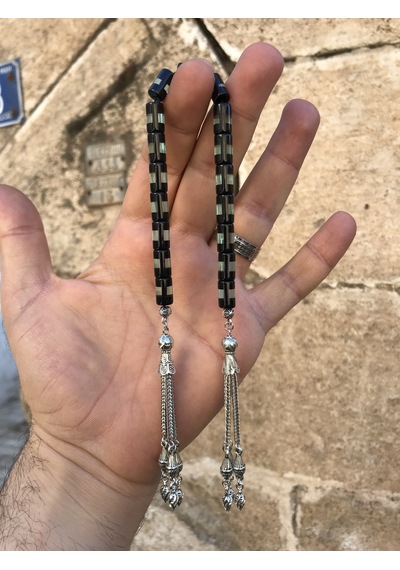 Sürmeli Model Su Yeşili-Siyah Tonda Toz Kehribar Zaza Tespih