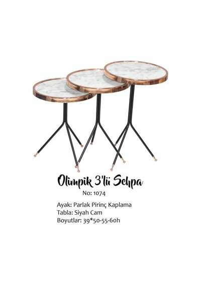 Bengi Brc Olimpik Zigon Sehpa 1074 Beyaz Mermer Desenli Parlak Pirinç Kaplama El Yapım