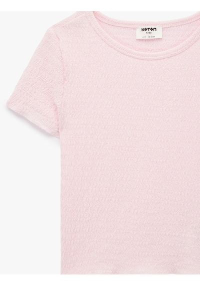 Koton Kısa Kollu Viskon Karışımlı Bisiklet Yaka Slim Fit Bluz Pembe 6skg60135ak Gül
