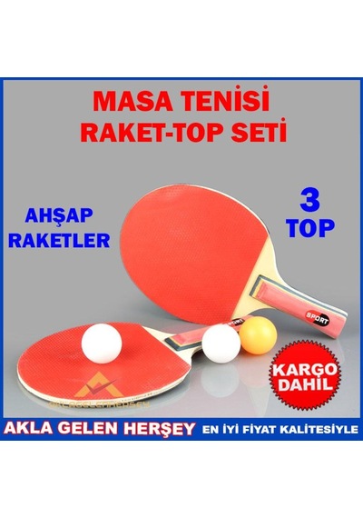 2 Ahşap Masa Tenisi Raketi ve 3 Pinpon Topu Seti