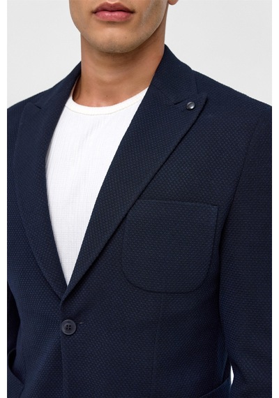 Süvari Lacivert Slim Desenli Sivri Yaka 6 Drop Ceket