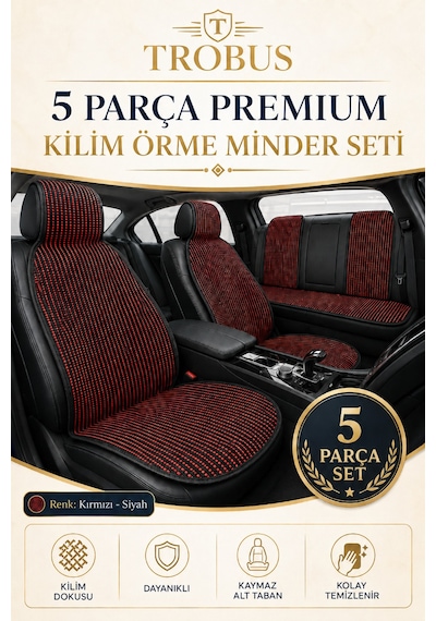 Honda Civic 1999-2006 Üniversal Premium Örme 5 Parça Minder Terletmez Kaymaz Taban Siyah Kırmızı