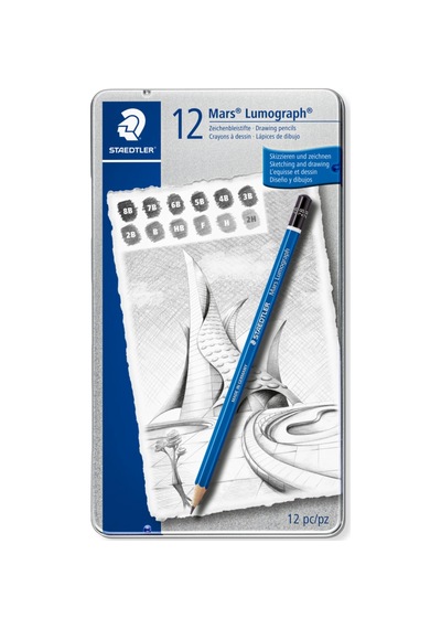 Staedtler 100 G12 Mars Lumograph Kurşun Kalem 12'li Metal Kutuda 8b, 7b, 6b, 5b, 4b, 3b, 2b, B, Hb, F, H, 2h 124-Pembe