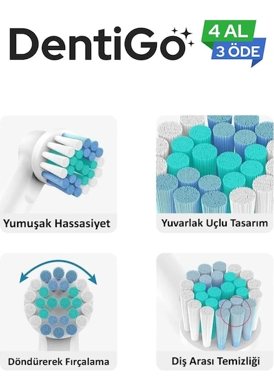 Braun - Oral B Şarjlı Ve Pilli Diş Fırçası Uyumlu 4 Adet Yedek Başlık