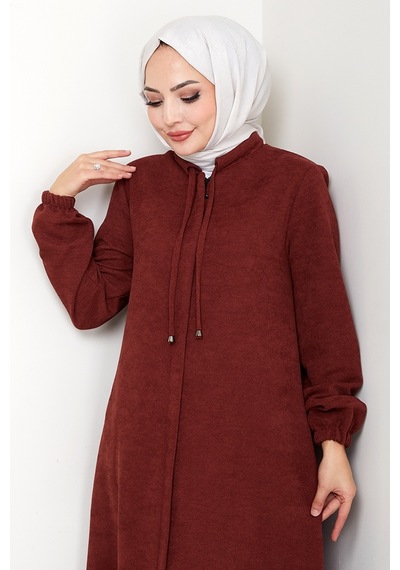Bestenur Şönil Gizli Fermuarlı Ferace 1628 - Bordo Bordo