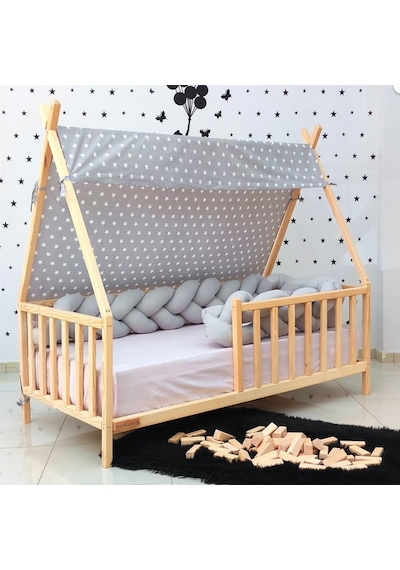 Markaawm Bodrum Montessori Yatak Ahşap Doğal Çam Karyola Akçaağaç