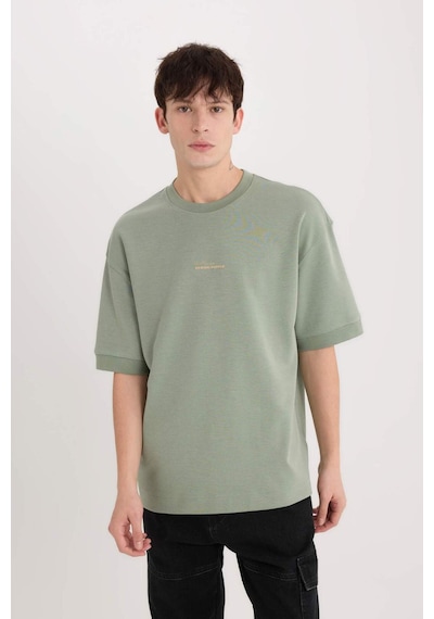 DeFacto Loose Fit Bisiklet Yaka Baskılı Ağır Kumaş Tişört D8462AX25SPGN1107