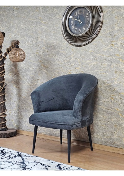 Zafir Tekli Teddy Siyah Boyalı Sivriltme Ayak Çay Seti Koltuk Tekli Berjer , Balkon, Salon, Ofis Füme