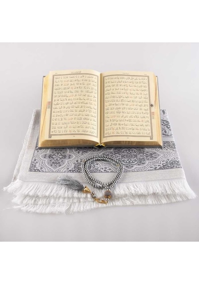 Seccade + Tesbih + Kuran Hediye Seti (Hafız Boy, Gri)