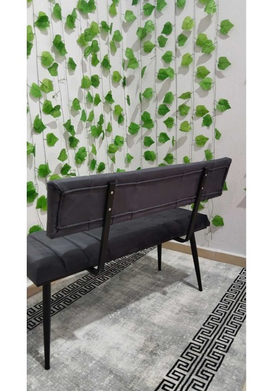 Özcan Metal Siyah Metal Ayaklı Metal Kasalı Sırtlı Mutfak Salon Antre Yatak Odası Balkon Puf Bank Bench Oturak Antrasit