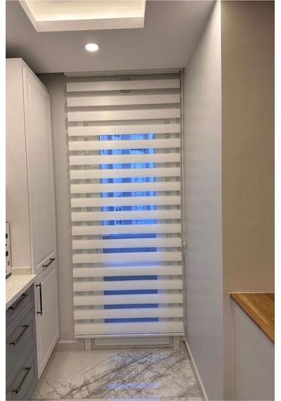 Bambu Krem Zebra Stor Perde Etek Dilimsiz Krem