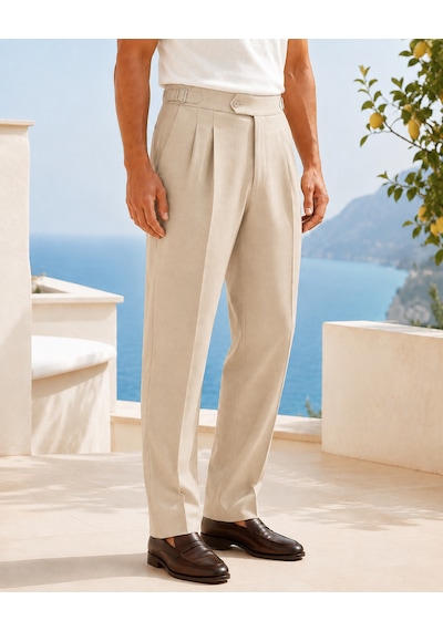 Danger Erkek Viskon Karışımlı Yan Tokalı Pileli Baggy Pantolon Bej 0171dngr