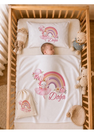 Pia Baby İsme Özel Hastane Çıkışı %100 Pamuk Kız Bebek Organik Baskılı Tulum Set Keseli Hediyelik 2047tybk3x Krem