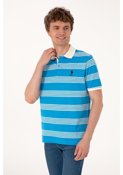 U.S. Polo Assn. Erkek Regular Fit Polo Yaka Turkuaz Çizgili Tişört 50306826-VR093