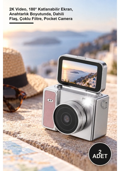 2 Adet Mini Vlog Kamerası 2k Video, 180 Katlanabilir Ekran, Anahtarlık Boyutunda, Dahili Flaş, Çoklu Filtre, Pocket Camera