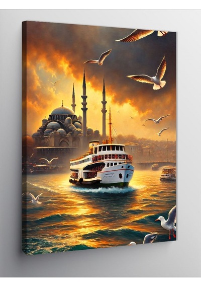 Kanvas Tablo İstanbul Ve Gün Batımı Vapuru 100cmx140cm