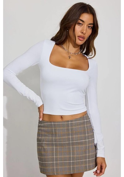 Seeh Beyaz Kare Yaka Uzun Kollu Kadın Body Sh206
