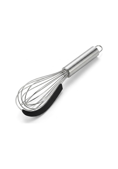 Silikon Sıyırma Aparatlı Çelik Çırpıcı 30 Cm, Paslanmaz Çelik Tel Çırpıcı, Ergonomik Metal Saplı Mutfak Çırpıcısı, Sos Yumurta Krema Ve Hamur Karıştırıcı