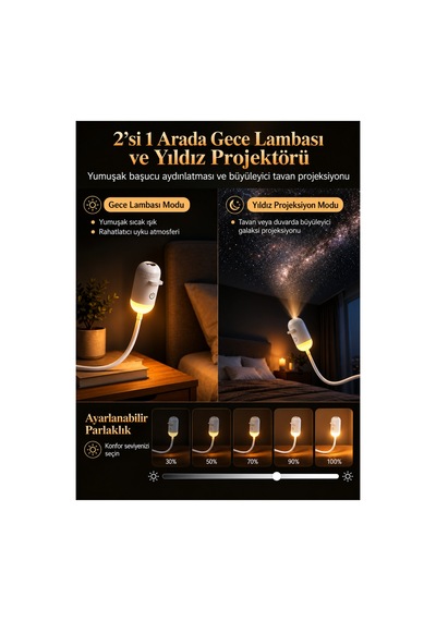 Yıldız Projektörlü Gece Lambası 12 Li Projeksiyon Diskli Uyumlu Adaptör Hediye 12 Li Projeksiyon