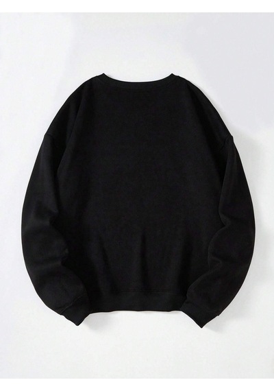 Startmore Ayıcık Baskılı Üç İplik Kalın Bisiklet Yaka Unisex Oversize Sweatshirt Siyah