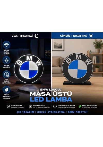 Bmw Masa Lambası , Bmw Logolu Led Işıklı Masa Lambası , Bmw Gündüz Gece Masa Lambası Siyah