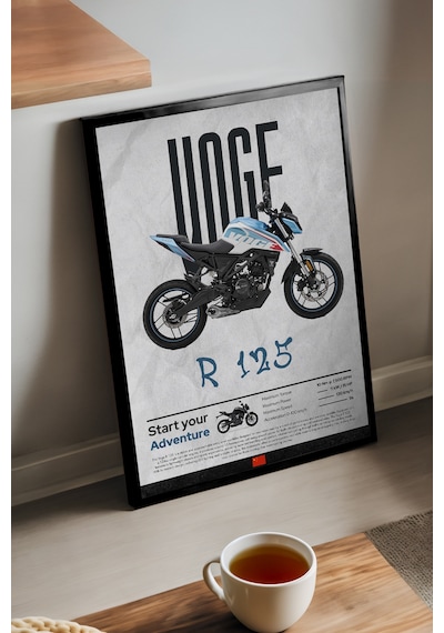 Voge R 125 Siyah Ahşap Çerçeveli Poster, Dekoratif Motosiklet Duvar Tablosu