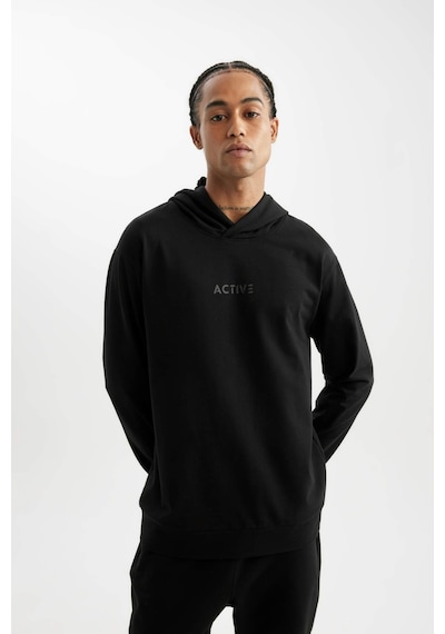 DeFactoFit Standart Fit Kapüşonlu Baskılı Sporcu Sweatshirt D6826AX24AUBK81