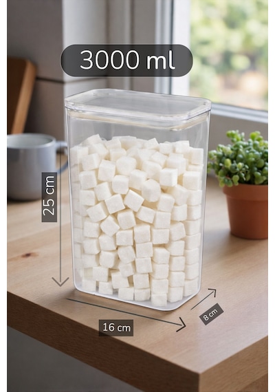 6'lı Etiketli Erzak Bakliyat Kiler Dolap Mutfak Düzenleyici Saklama Kabı Seti 3000 Ml Şeffaf