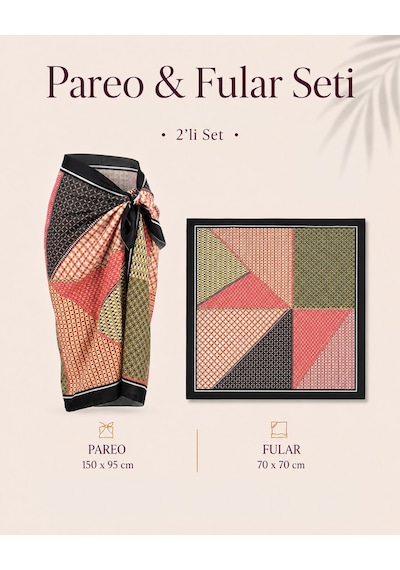 Tarzını Seç Premium Prizma Desenli 2 Li Pareo Ve Fular Seti 150x95 Cm / 70x70 Cm