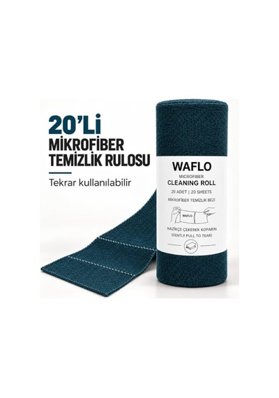 Mikrofiber Temizlik Bezi Rulo 20'li - Petrol Mavisi Yüksek Emicilik, Tekrar Kullanılabilir, İz Bırakmaz Açık Bej