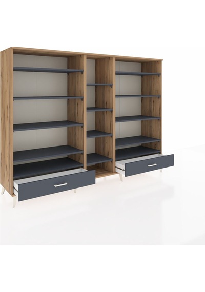 Hyperion Dolap 14 Raflı 2 Çekmeceli 220x44x163 Çam-antrasit Çam-antrasit