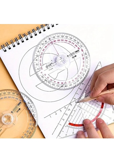 360 Protractor Cetvel, Şeffaf Matematik, Geometri, Tasarım Ve Sanat Projeleri İçin İdeal-1ad Çok Renkli