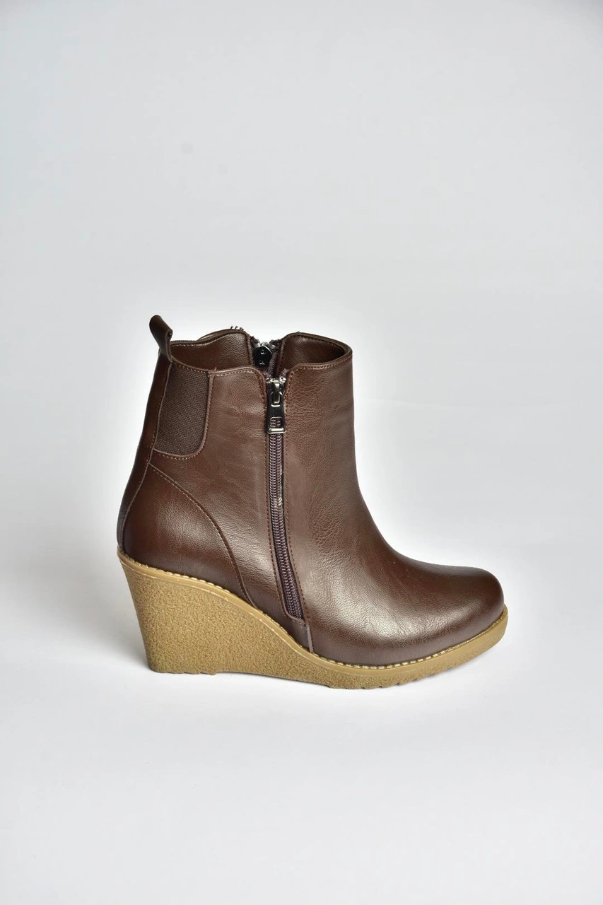 Fox Shoes V361196809 Kahverengi Dolgu Topuklu Kadın Bot Kahverengi-suni Deri