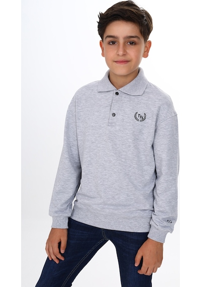 Toontoy Kids Toontoy Erkek Çocuk Polo Yaka Tnty Baskılı Sweatshirt Gri Melanj