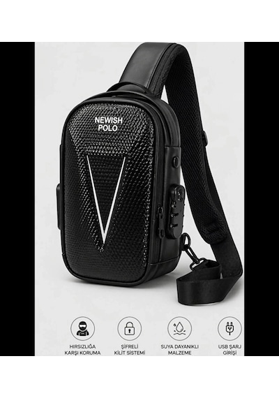 Np 2407-3 Erkek Şifreli Kilitli Çapraz Omuz Ve Sırt Çantası Suya Dayanıklı Siyah Usb Çıkışlı