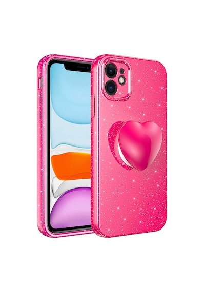 Zore İphone 11 Uyumlu Kamera Korumalı Simli Pop Soketli Lüks Nvth Koton Soketli Kılıf-pembe Koyu