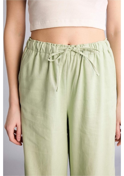 Defacto Wıde Leg Çift Cepli Beli Lastikli Standart Boy Keten Karışımlı Pantolon E1981ax26smgn953 Yeşil-gn953